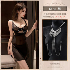 Chest swing collar see-through mesh slit dress ZY6166 erotic underwear sexy pure desire to show buttocks temptation