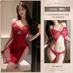 Chest swing collar see-through mesh slit dress ZY6166 erotic underwear sexy pure desire to show buttocks temptation