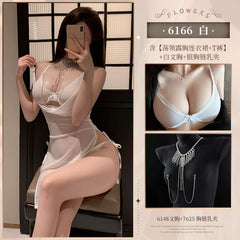 Chest swing collar see-through mesh slit dress ZY6166 erotic underwear sexy pure desire to show buttocks temptation