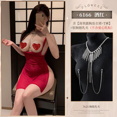 Chest swing collar see-through mesh slit dress ZY6166 erotic underwear sexy pure desire to show buttocks temptation