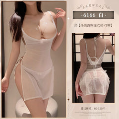 Chest swing collar see-through mesh slit dress ZY6166 erotic underwear sexy pure desire to show buttocks temptation