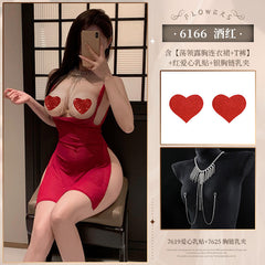Chest swing collar see-through mesh slit dress ZY6166 erotic underwear sexy pure desire to show buttocks temptation