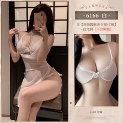 Chest swing collar see-through mesh slit dress ZY6166 erotic underwear sexy pure desire to show buttocks temptation