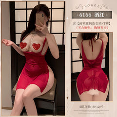 Chest swing collar see-through mesh slit dress ZY6166 erotic underwear sexy pure desire to show buttocks temptation